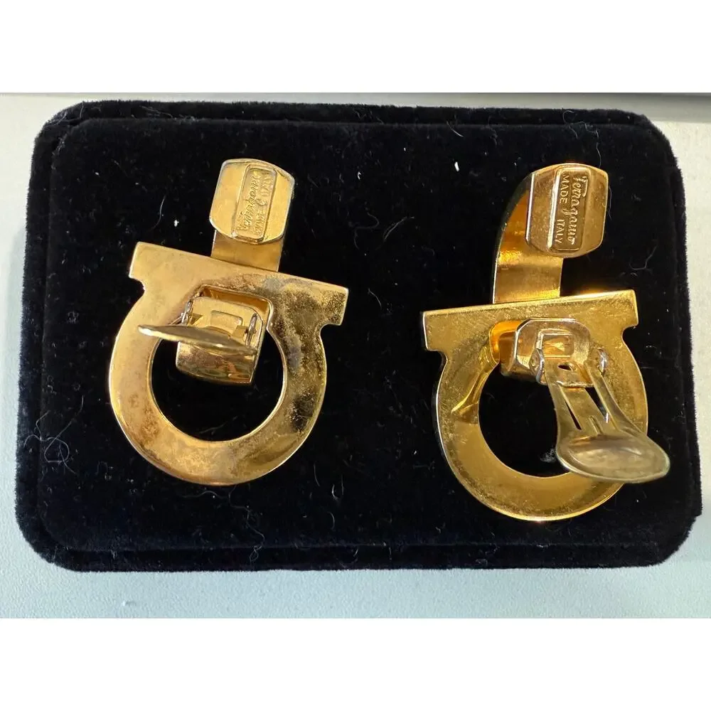 Ferragamo Gancini Vintage Gold Clip-On Earrings*Bright and Shiny - Picture 2 of 2
